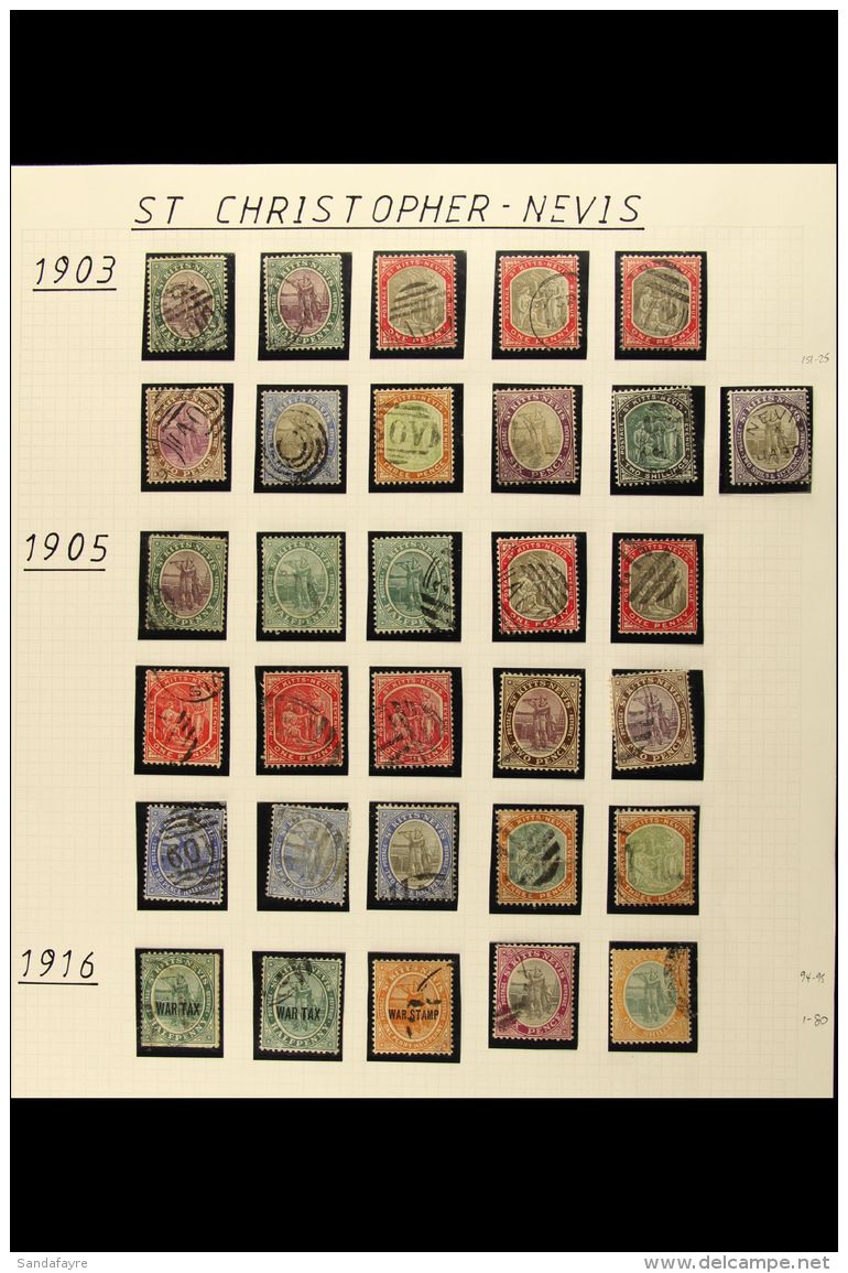 1903-63 USED COLLECTION In Mounts On Album Pages. Includes 1903 Set To 6d Then 2s &amp; 2s6d, 1905-18 Set To 1s... - St.Kitts And Nevis ( 1983-...)