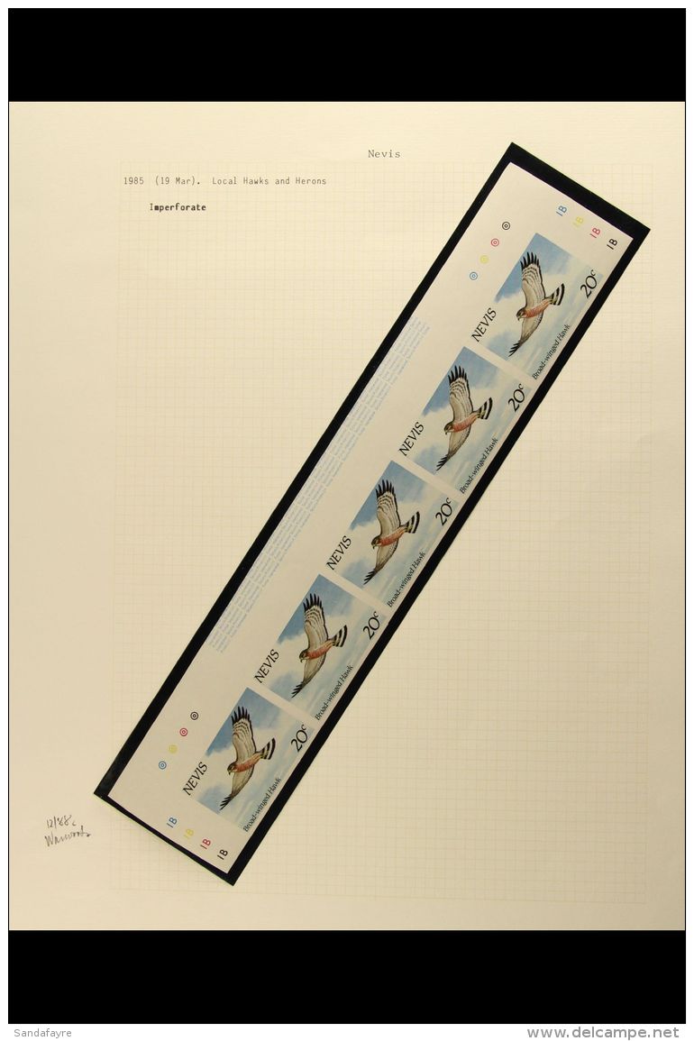 1985 IMPERF NHM STRIP 20c Broad Winged Hawk, SG 265 IMPERF PROOF STRIP OF FIVE From The Top Of The Sheet With... - St.Christopher-Nevis-Anguilla (...-1980)