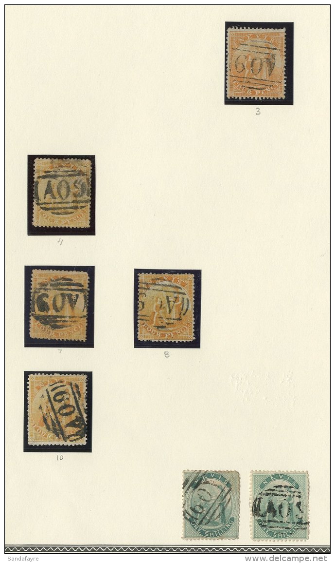 1866-76 ENGRAVED ISSUE Perf 15 Used Study Collection With Attempted Sheet Reconstructions With Identified... - St.Christopher-Nevis-Anguilla (...-1980)