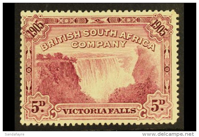 1905 Victoria Falls 5d Claret "Bird In Tree" Variety, SG 96a, Fine Mint. For More Images, Please Visit... - Other & Unclassified