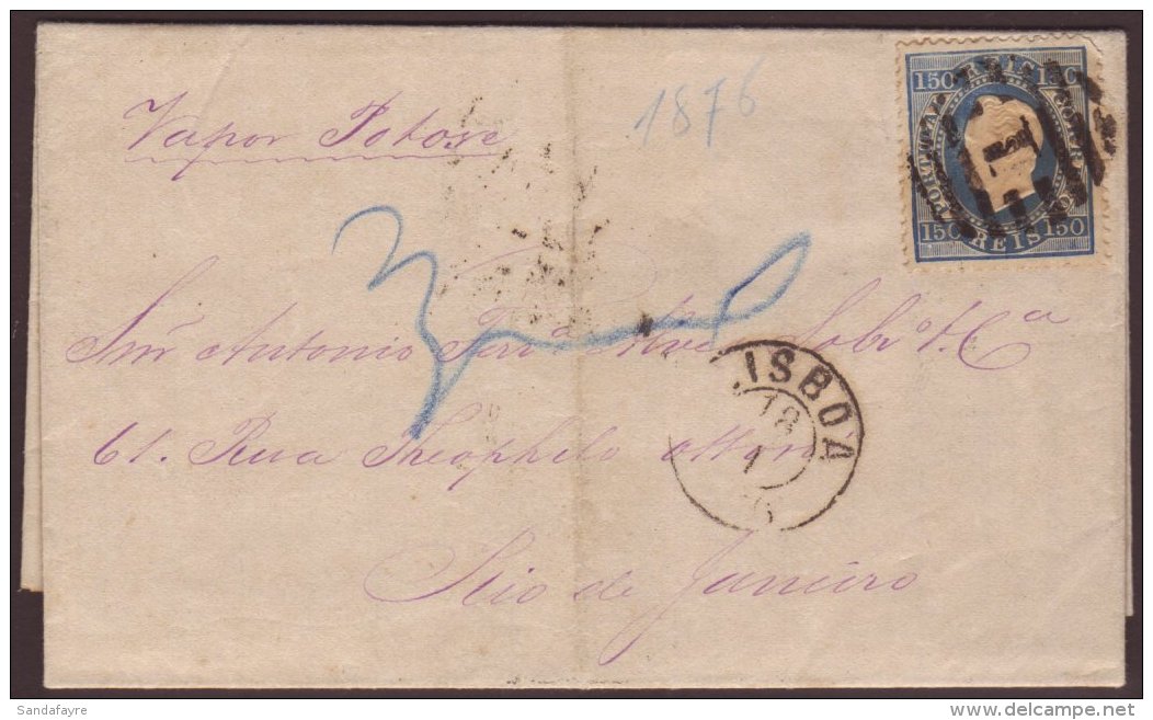 1876 Entire To Brazil Bearing 1870 50r Blue 'Straight Label', Perf 12&frac12;, SG 87, Tied By Neat '1' Numeral... - Other & Unclassified