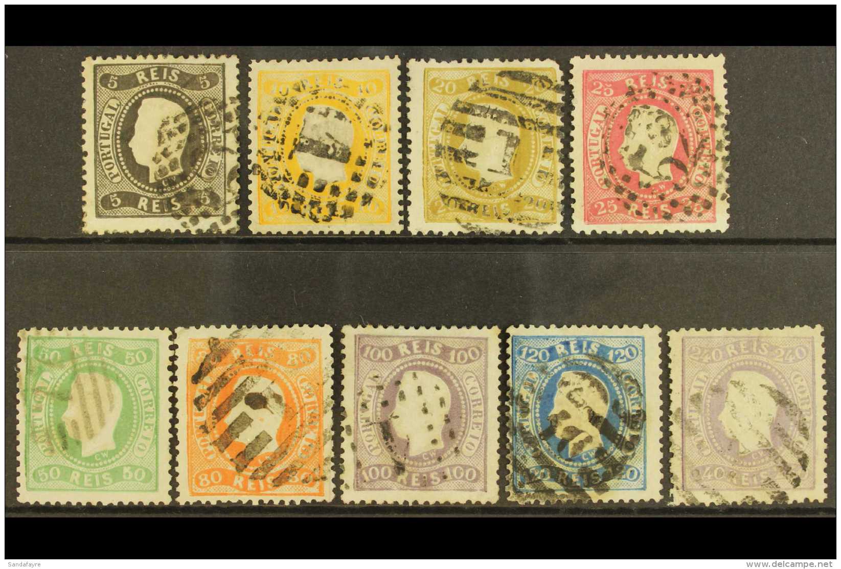 1867-70 Luis Embossed Set Of All Values Used, Mi 25/33, SG 52/68, Bearing Various Barred &amp; Dotted Numeral... - Other & Unclassified