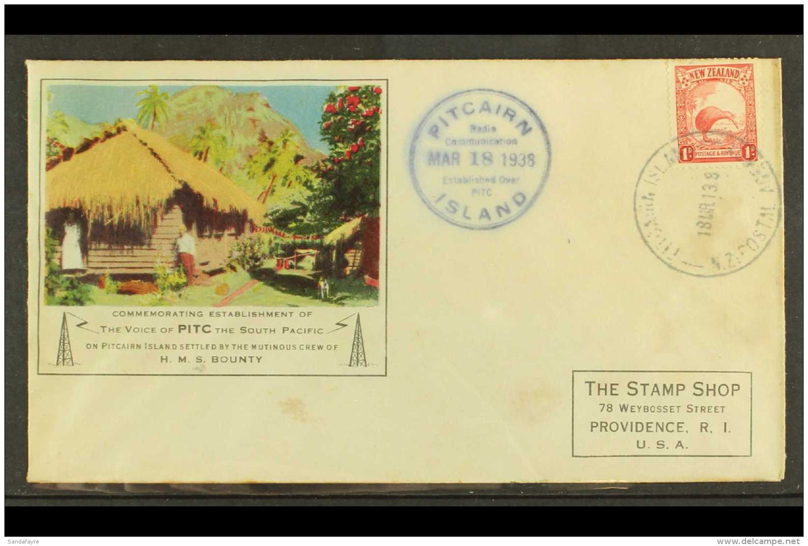1938 (18 March) Illustrated Cover Bearing NZ 1d Stamp Tied Neat "Pitcairn Island N.Z. Postal Agency" Cds With... - Pitcairn Islands