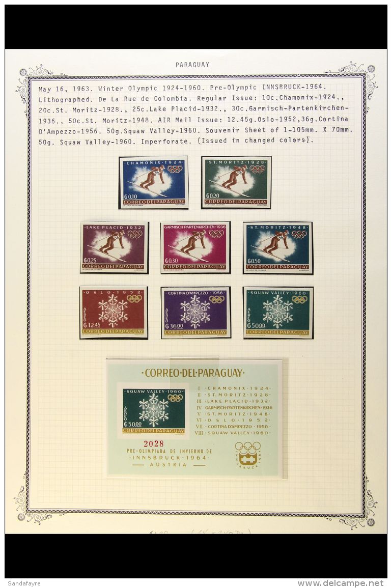 1963 Winter Olympics IMPERF Set And Miniature Sheet, Michel 1200/07 &amp; Block 39, Never Hinged Mint. (8 Stamps... - Paraguay