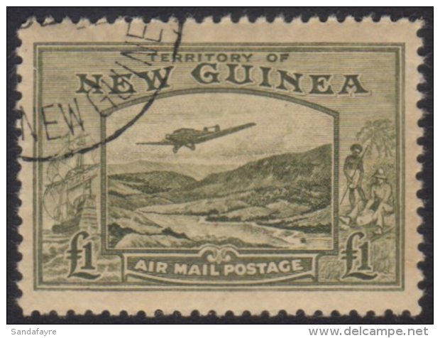 1939 Air &pound;1 Olive-green "Bulolo Goldfields", SG 225, Very Fine Used. For More Images, Please Visit... - Papua New Guinea