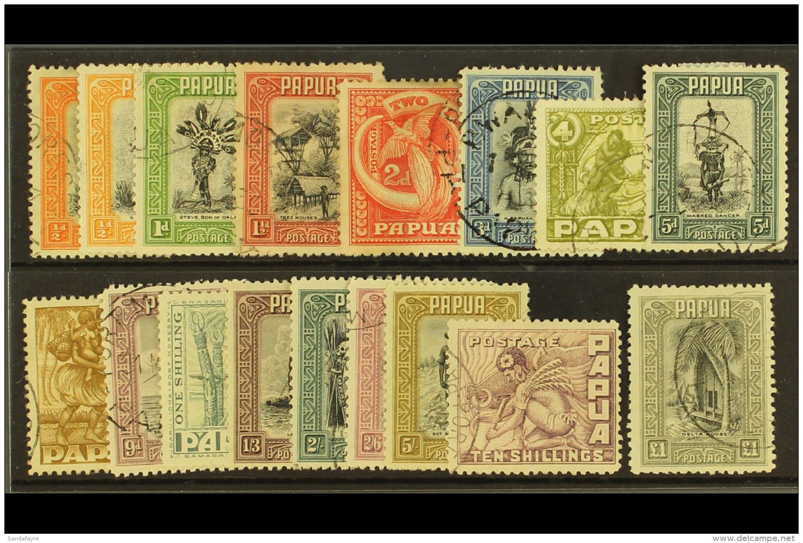 1932 Native Scenes Set Complete, SG 130/45, Very Fine And Fresh Used Incl &frac12;d Black And Buff Shade. (17... - Papua New Guinea