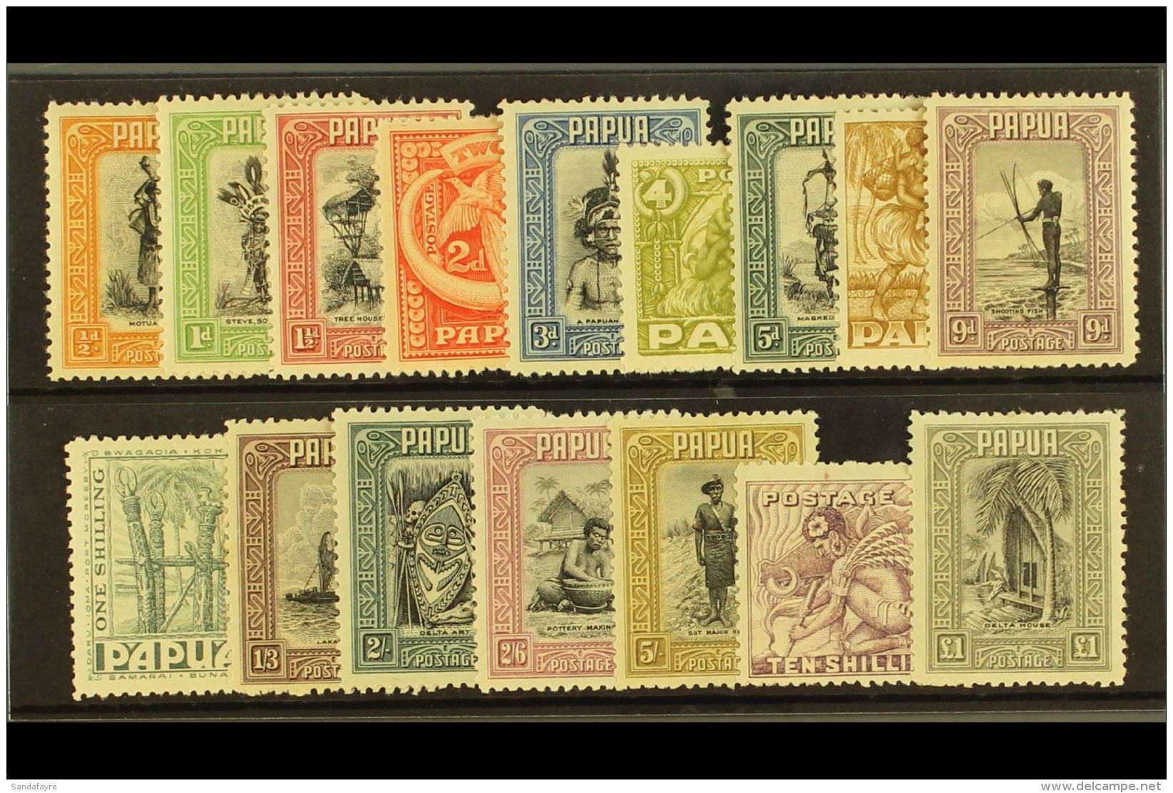 1932 Native Scenes Set Complete, SG 130/45, 6d And 2s Tiny Hinge Thins Otherwise Very Fine And Fresh Mint. (16... - Papouasie-Nouvelle-Guinée