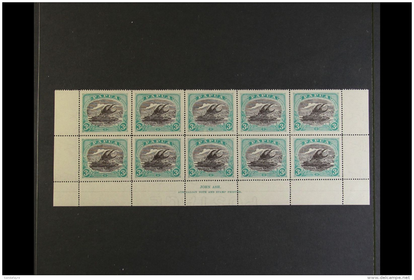 1916-31 3d Black And Blue-green, SG 98c, JOHN ASH INSCRIPTION BLOCK OF TEN (bottom Two Rows Of Sheet), Very Fine... - Papouasie-Nouvelle-Guinée