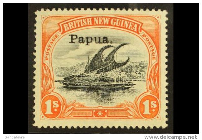 1907 1s Black And Orange, Small "Papua" Overprint, Wmk Vertical, Thick Paper, SG 44, Very Fine Mint. For More... - Papua New Guinea