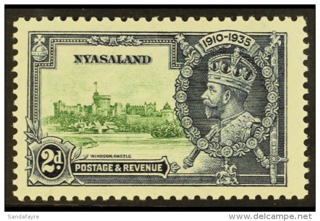 1935 2d Green And Indigo Silver Jubilee, Variety "Bird By Turret", SG 124m, Very Fine And Fresh Mint. For More... - Nyasaland (1907-1953)