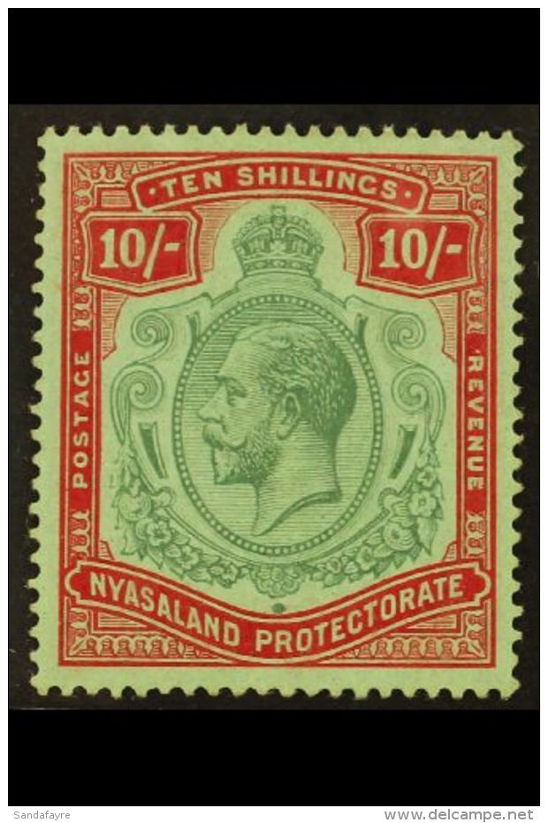 1913-21 10s Pale Green &amp; Deep Scarlet On Green, Wmk Mult Crown CA, SG 96, Very Fine Mint. For More Images,... - Nyasaland (1907-1953)