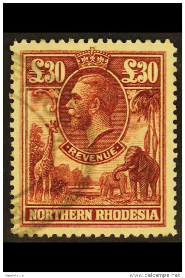 REVENUE 1925 &pound;30 Red-brown KGV, Barefoot 4, Fine Used, Scarce Value. For More Images, Please Visit... - Northern Rhodesia (...-1963)