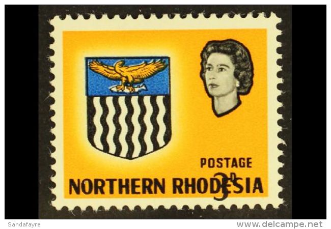 1963 3d Arms Definitive With Huge Shift Of Value, Into "RHODESIA" At Base Of Stamp, SG 78, Mint, Light Gum Crease.... - Noord-Rhodesië (...-1963)