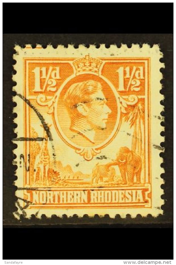 1941 1&frac12;d Yellow-brown, "Tick Bird" Flaw, SG 30b, Fine Cds Used.  For More Images, Please Visit... - Northern Rhodesia (...-1963)