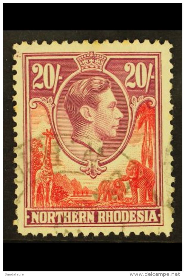 1938-52 20s Carmine Red An Rose Purple, SG 45, Fine Cds Used.  For More Images, Please Visit... - Northern Rhodesia (...-1963)