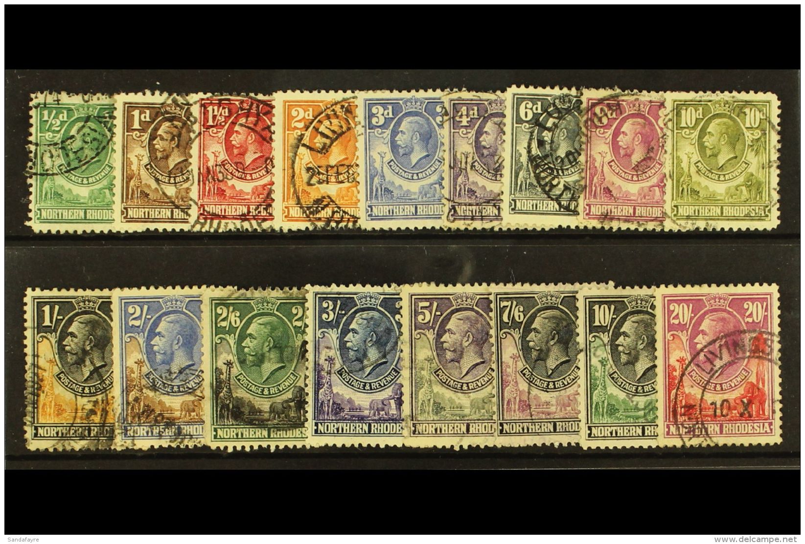 1925-29 Complete Set, SG 1/17, Cds Used, The 1s 6d With A Thin, 7s6d Cleaned Fiscal Cancel, 20s Light Crease. (17)... - Northern Rhodesia (...-1963)