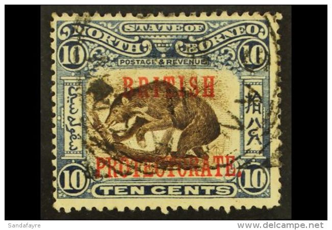 1901-05 Protectorate 10c Brown And Slate Blue, SG 134e, Neat Sandakan Squared Circle, Scarce. For More Images,... - North Borneo (...-1963)