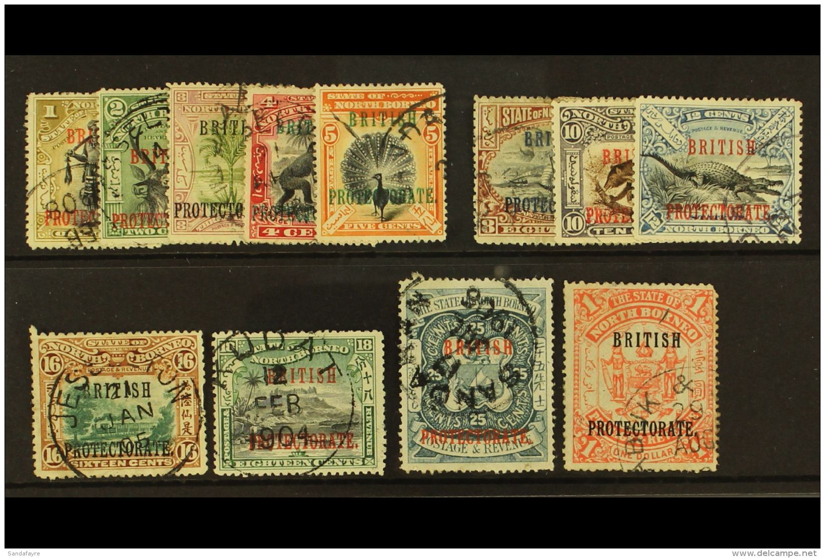 1901-05 Protectorate 1c To 5c, 8c To 18c, 25c And $1, Between SG 127/142, Fine Cds Used. (12) For More Images,... - Borneo Septentrional (...-1963)