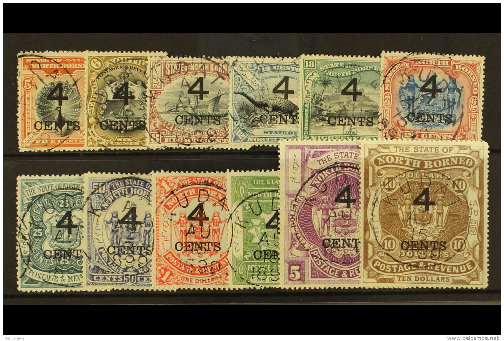 1899 4c Surcharges On 5c To $2, And Wide Setting $5 And $10, SG 112/122, 125/126, Fine Kudat Aug 15th 1899 Cds's... - Borneo Septentrional (...-1963)