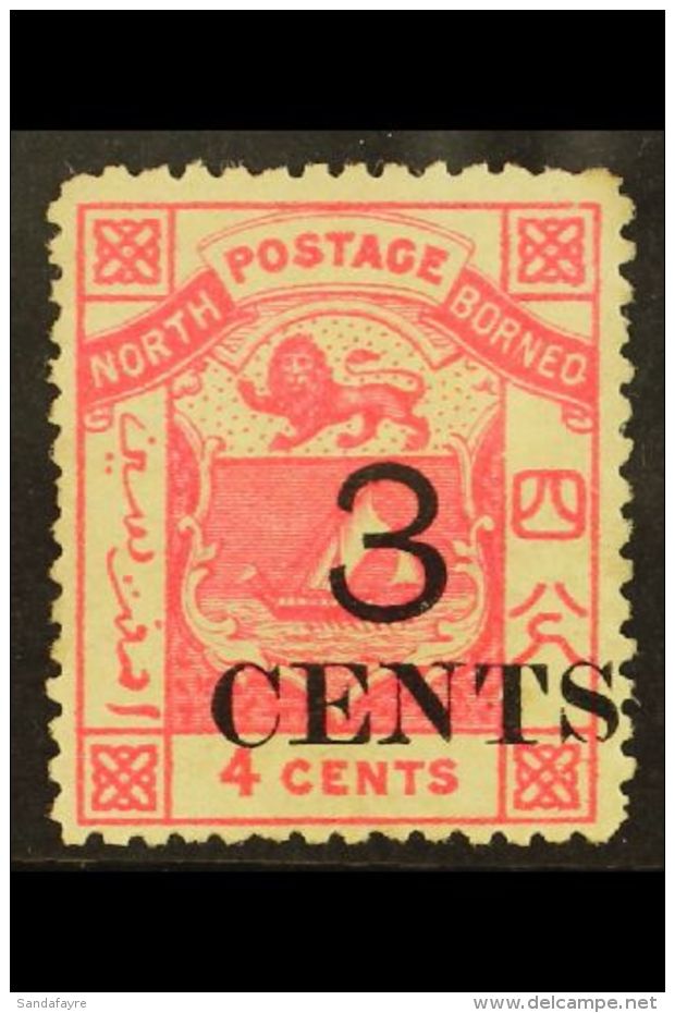1886 3c On 4c Pink Perf 14, SG 18 Mint With Large Part Gum.  For More Images, Please Visit... - North Borneo (...-1963)