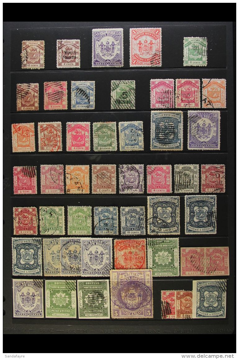 1883-89 USED COLLECTION Presented On A Stock Page. Includes 1883 2c, 1883 8c On 2c, 1883 50c &amp; $1, 1883 8c,... - Bornéo Du Nord (...-1963)