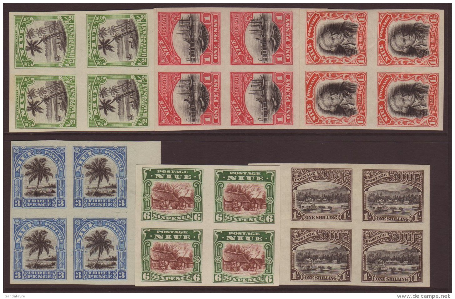 1920 Pictorial Set Complete IMPERF PLATE PROOF BLOCKS OF FOUR (as SG 38/43). Lovely Group! (24 Plate Proofs In... - Niue