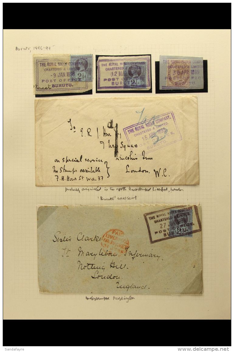 NIGER COMPANY TERRITORIES - BURUTU 1896-99 HANDSTAMPED COLLECTION Of "on Piece" &amp; Covers Presented On An Album... - Autres & Non Classés