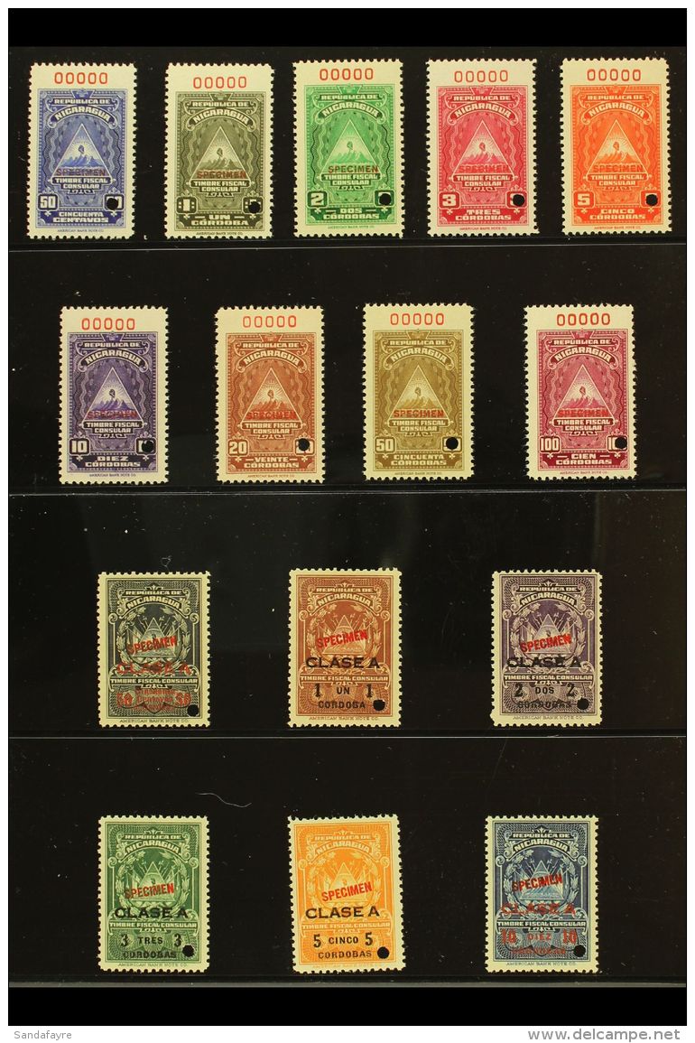 REVENUE STAMPS - SPECIMEN SETS CONSULAR American Bank Note Co. Circa 1930 Overprinted Set Of Six (to 10 Cordobas),... - Nicaragua