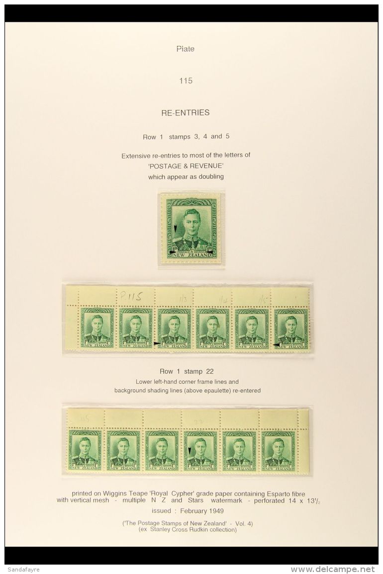 1938-44 1d GREEN RE-ENTRIES &amp; RETOUCHES. Very Fine Mint (mostly Never Hinged) Collection On 2 Exhibition... - Other & Unclassified