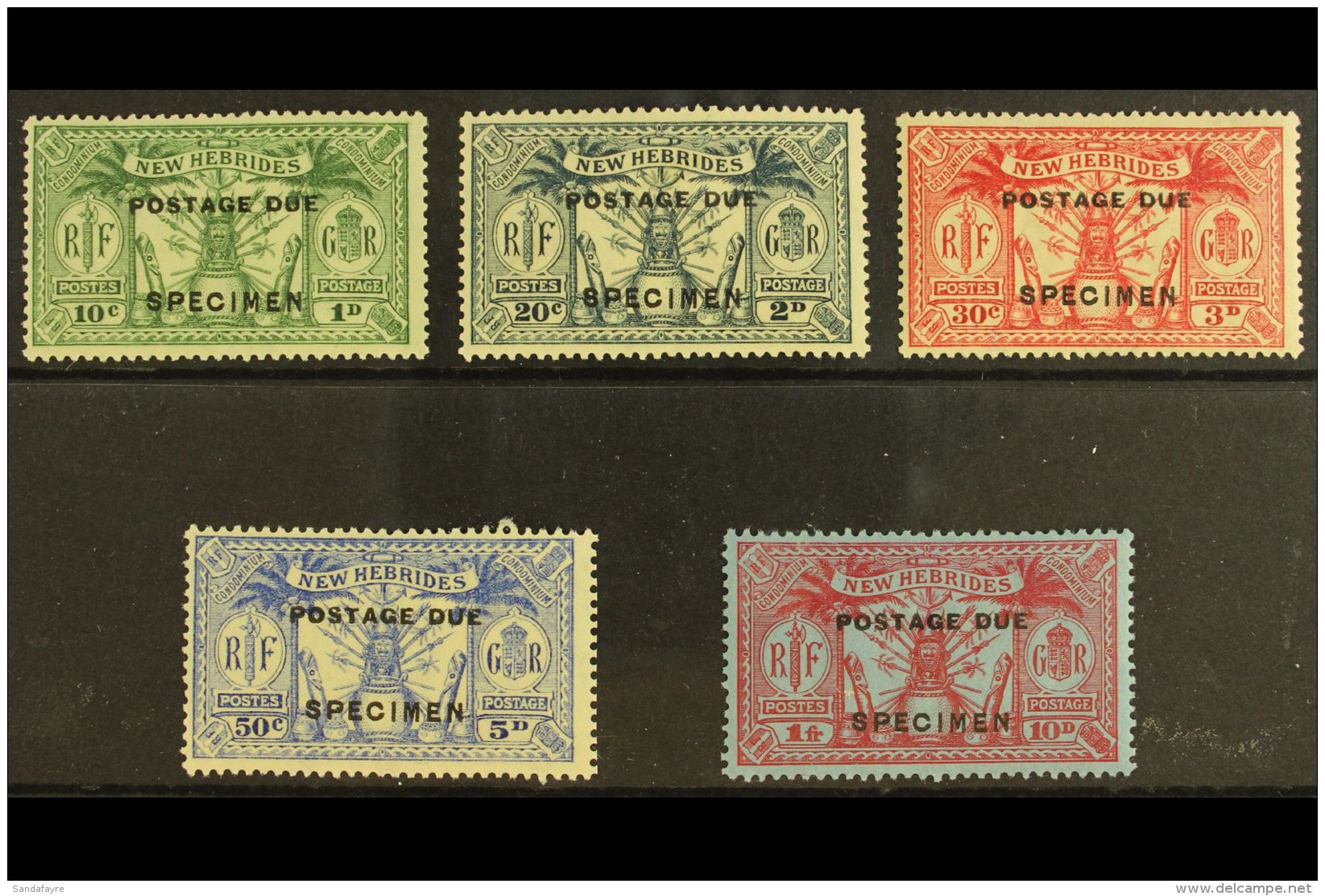 POSTAGE DUES 1925 Overprint Set, Additionally Ovptd &pound;Specimen", SG D1s/5s, Very Fine Mint. (5 Stamps) For... - Other & Unclassified