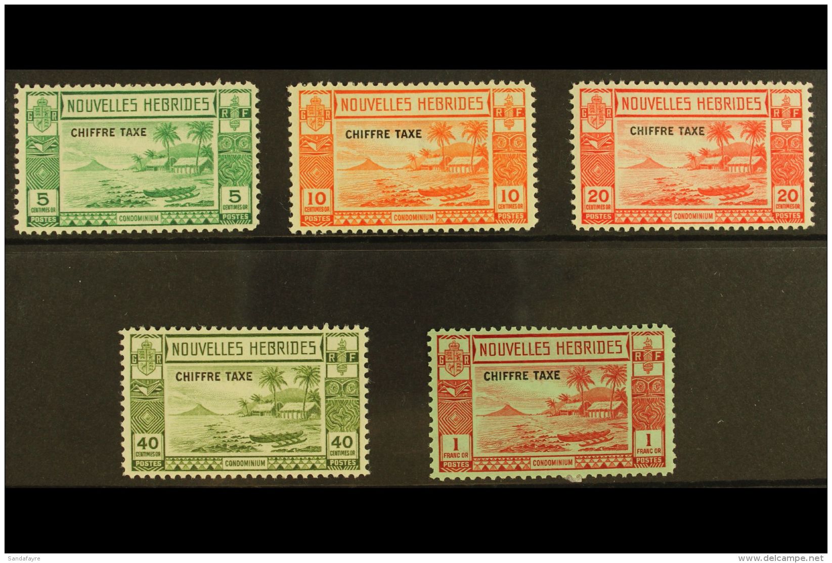 FRENCH: 1938 POSTAGE DUE Set, SG FD 65/69, Fresh Mint, 1f With Hinge Thin. (5) For More Images, Please Visit... - Other & Unclassified