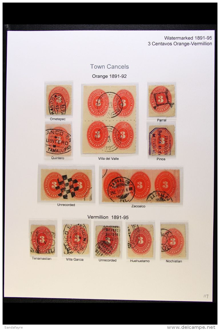 1890-95 "TOWN CANCELS" An Beautiful 2- Page Exhibit Collection Of The 3c &amp; 10c Numerals Mostly Perf 12 Issues... - Mexico