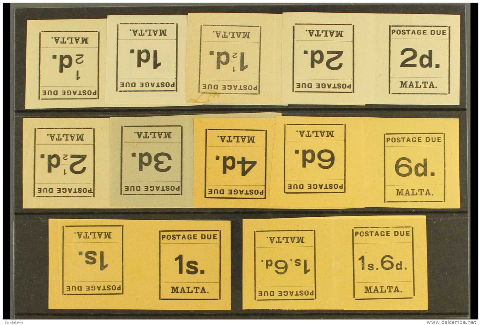 POSTAGE DUES 1925  Typeset Set Complete As Tete-beche Pairs,  SG D1a/10a, Very Fine Mint. (10 Pairs) For More... - Malta (...-1964)