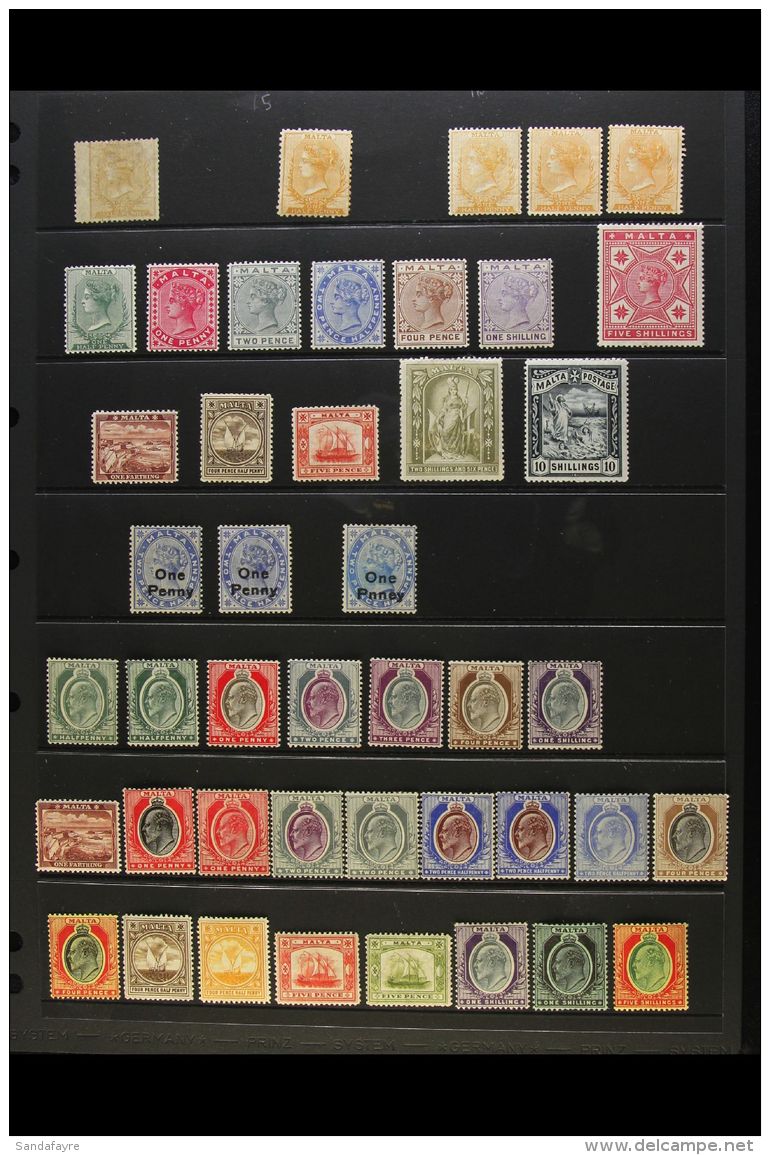 1863-1914 MINT COLLECTION On A Stock Page, Inc 1863-81 &frac12;d Buff Perf 14 &amp; &frac12;d Yellow-orange Perf... - Malta (...-1964)