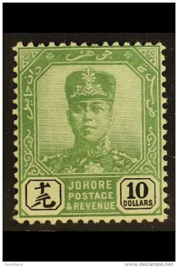 JOHORE 1918-20 $10 Green &amp; Black, SG 102, Fine Mint, Very Fresh. For More Images, Please Visit... - Autres & Non Classés