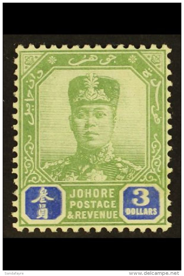 JOHORE 1918-20 $3 Green &amp; Blue, SG 99, Fine Mint, Very Fresh. For More Images, Please Visit... - Other & Unclassified
