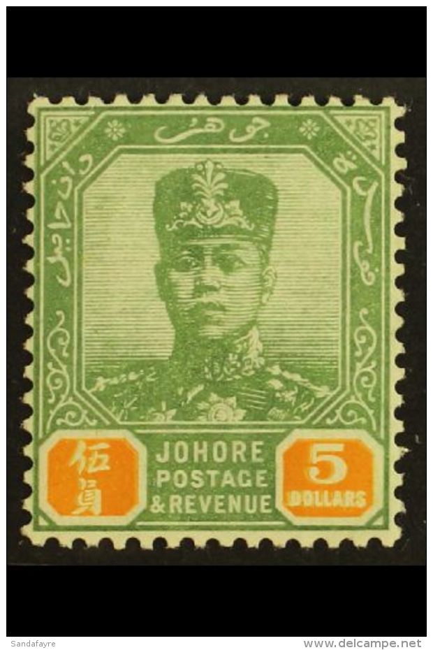 JOHORE 1918-20 $5 Green &amp; Orange, SG 101, Fine Mint, Very Fresh. For More Images, Please Visit... - Other & Unclassified