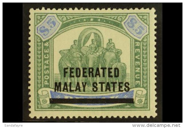 FMS 1900 $5 Green &amp; Ultramarine Overprint On Perak, SG 13, Fine Mint, Very Fresh &amp; Attractive. For More... - Autres & Non Classés