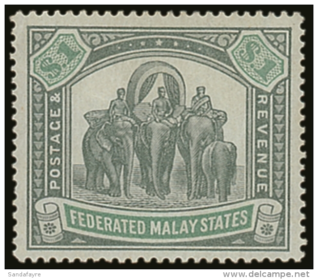 FEDERATED MALAY STATES 1900-1 $1 Green &amp; Pale Green, Wmk Crown CC, SG 23, Fine Mint. For More Images, Please... - Other & Unclassified