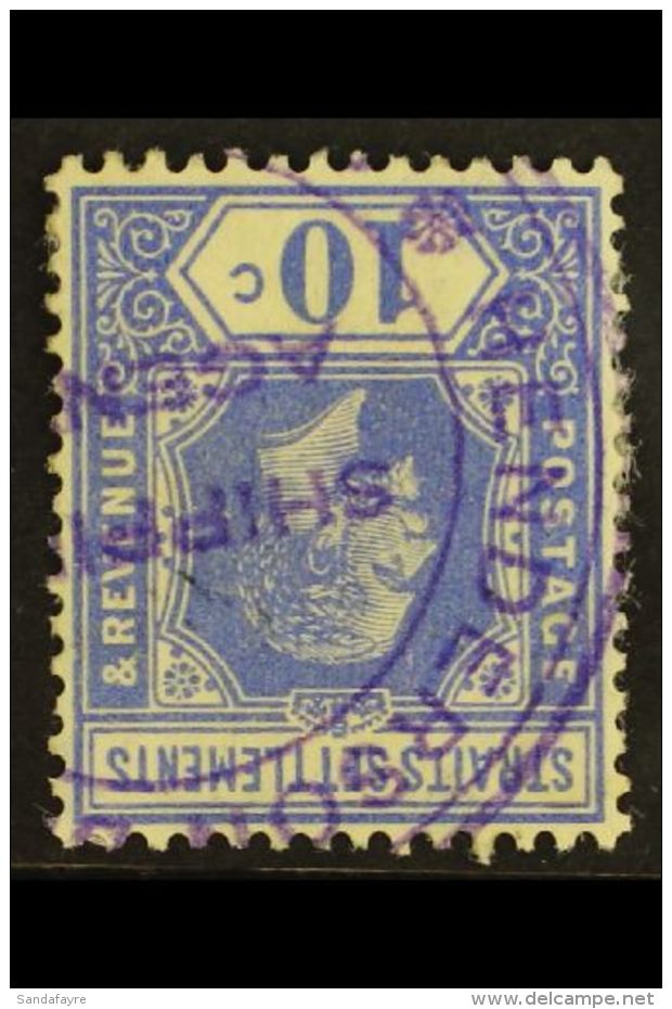 1921-33 10c Blue WMK INVERTED, SG 230w, Used With Lovely Violet Shipping Agency Cancel. For More Images, Please... - Straits Settlements