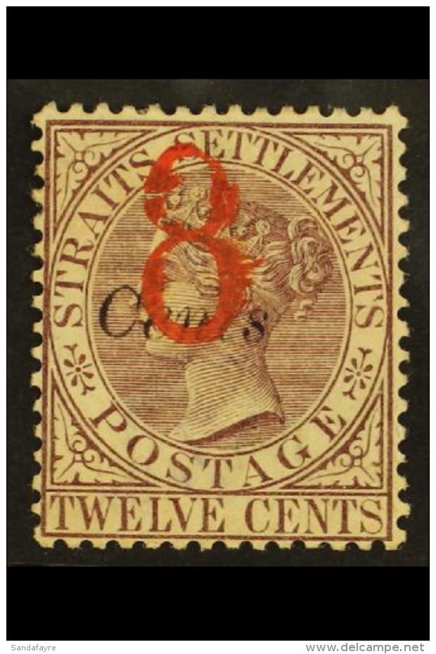 1884 "8" On 8c On 12c Dull Purple Surcharge, SG 80, Mint Part Og, Light Bend, Lovely Appearance. For More Images,... - Straits Settlements