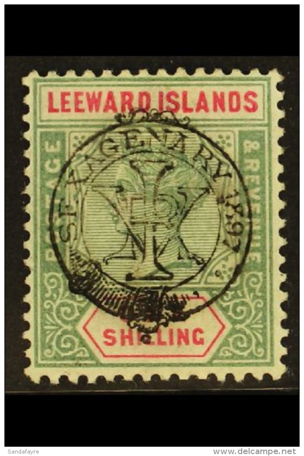 1897 1s Green &amp; Carmine Jubilee Overprint, SG 15, Fine Mint, Fresh. For More Images, Please Visit... - Leeward  Islands