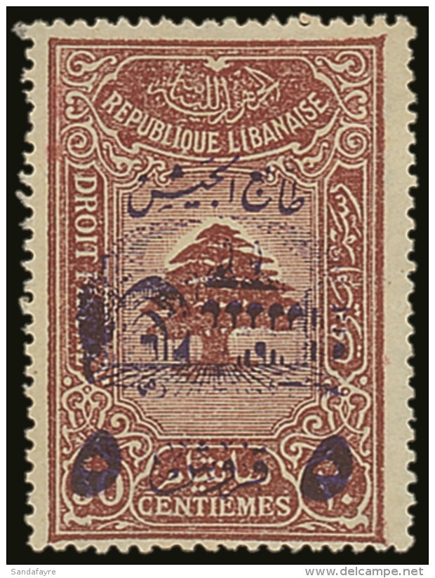 POSTAL TAX 1945 5p On 30c Red-brown Fiscal Stamp With Lebanese Army Surcharge In Violet, SG T289, Never Hinged... - Lebanon