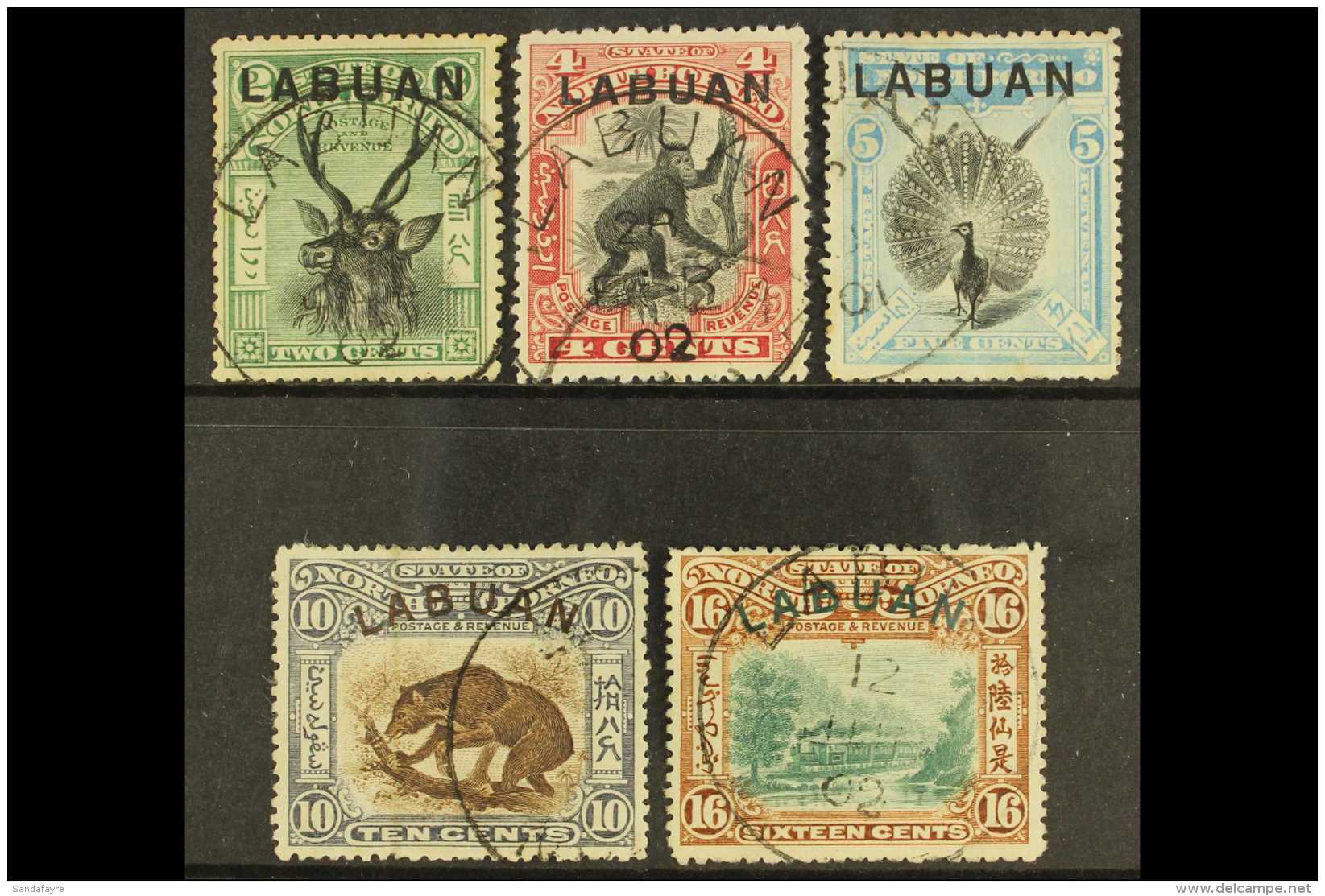 1900-02 Pictorial 2c, 4c Carmine, 5c, 10c And 16c, Between SG 111/116, Cds Used. (5 Stamps) For More Images,... - North Borneo (...-1963)