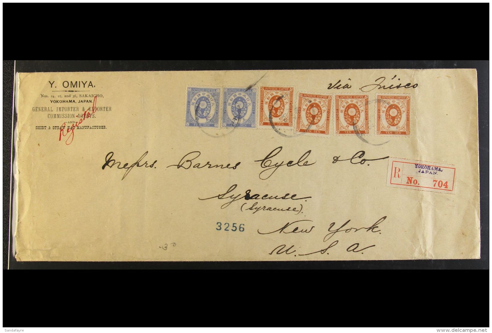 1899 (25 Jan) Registered Cover To USA, Bearing 1883-92 5s Blue (x2) &amp; 1888-92 10s Orange-brown (x4) Koban... - Other & Unclassified