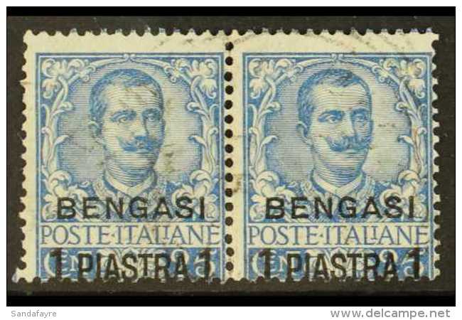 LIBYA / BENGASI 1901 1pi On 25c Blue, SG 1 (Sassone 1), Fine Used PAIR. A Scarce Multiple. For More Images, Please... - Autres & Non Classés