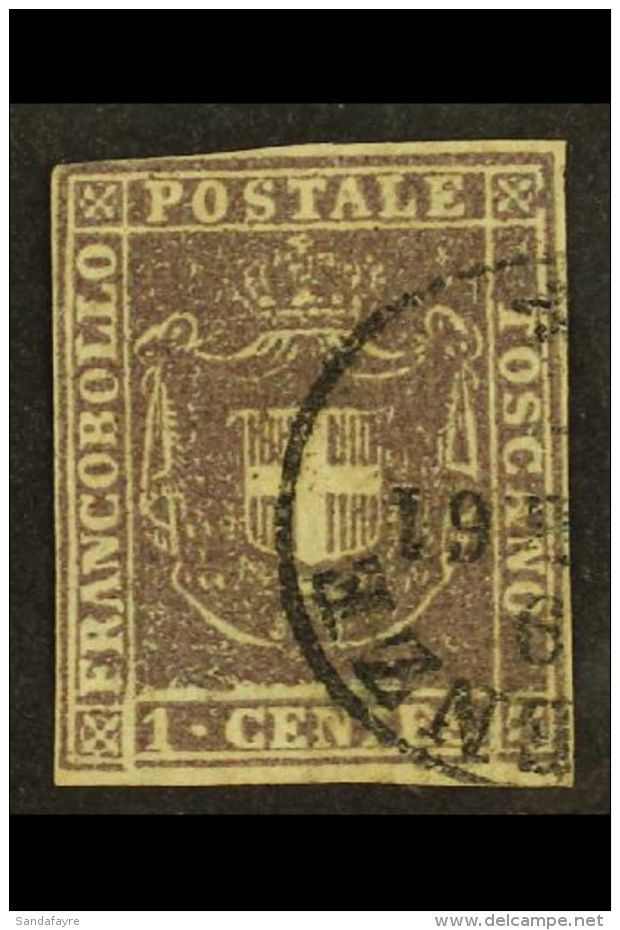 TUSCANY 1860 1c Dull Purple Provisional Govt, Violet Brown, Sassone 17, Very Fine Used With 4 Margins Just... - Non Classés