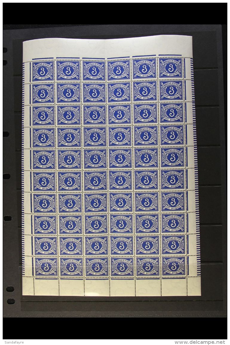 1952 POSTAGE DUE 3d Blue, SG D9, Complete Pane Of Sixty, Showing Listed Varieties At 10/1 And 10/3, Lightly Hinged... - Other & Unclassified