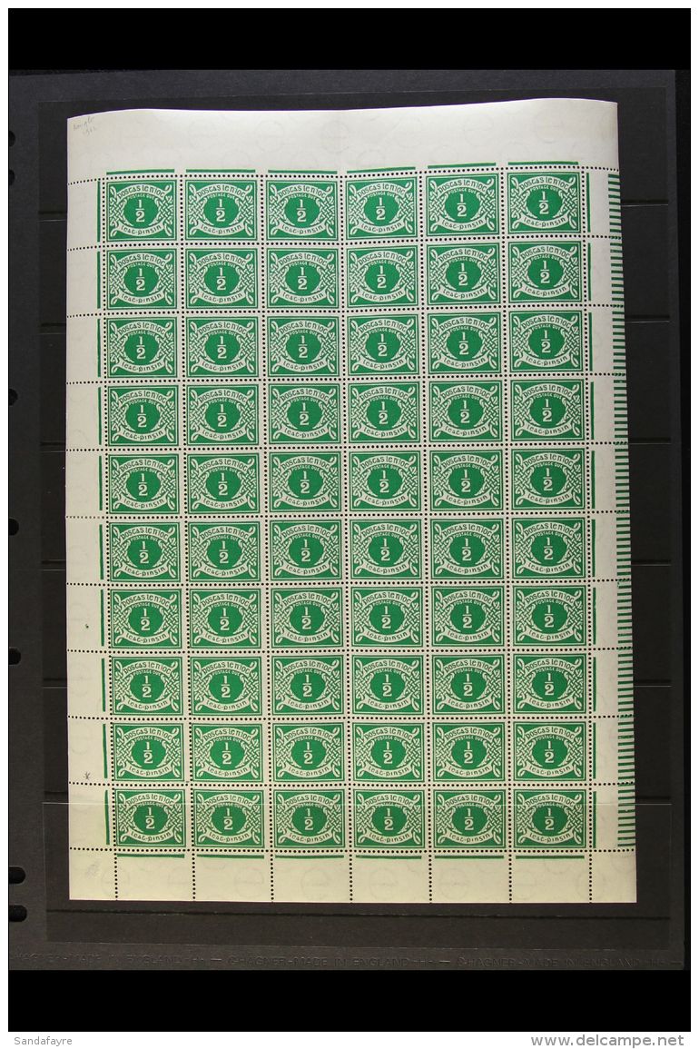 1942 POSTAGE DUE &frac12;d Emerald -green, SG D5, A Rare Complete Pane Of Sixty, Showing Varieties Plate Flange... - Other & Unclassified