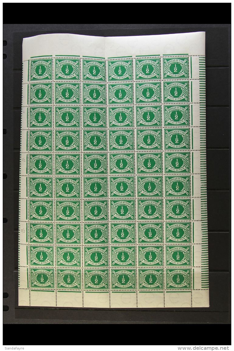 1942 POSTAGE DUE &frac12;d Emerald -green, SG D5, A Rare Complete Pane Of Sixty, Showing Varieties At 5/2 Chipped... - Other & Unclassified